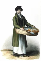 Milanese Metier: en selger av kjeks og kaker. 1830 Locarno gravering.