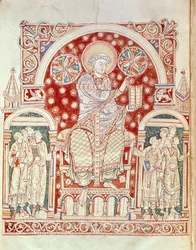 Ms. Plut.12.17 f.3v St. Augustine forkynner for sine disipler, fra De Civitate Dei, (11.-12. århundre)