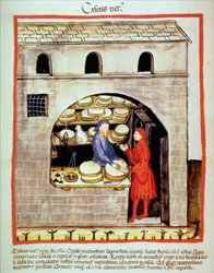 Nova 2644 fol.60v Selger moden ost, fra Tacuinum Sanitatis