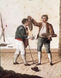 Gamle napolitanske yrker: selgere av små slanger - (Gamle napolitanske yrker: buormselger), 1800-tallet - Napoli, Museo Nazionale di San Martino