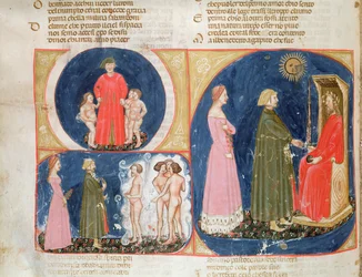 Paradiso VI f.56v Samtale med Justinian, fra The Divine Comedy av Dante Alighieri (1265-1321)