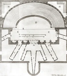 Plan over Teatro Olimpico i Vicenza, tegnet av Andrea Palladio (1508-80), bygget i 1580-85