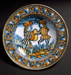 Plate som viser to soldater i kamp, ca. 1520