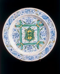 Tallerken med Rampant Lion, Cafaggiolo-produsent