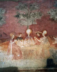 Lek med tarotkort, scene fra lekesyklusen, ca 1445-1450, freskomaleri, Palazzo Borromeo, Milano, Lombardia, Italia