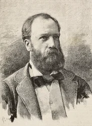 Portrett av Karl Hillebrand (1829-1884), tysk historiker, gravering av Riera fra fotografi av Schemboche, fra L'Illustration Italiana, nr. 46, 16. november