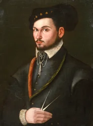 Portrett av en navigatør med skillelinjene for å stikke ut en kurs, ca. 1560