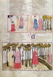 Purg.XXVIII f.47v Virgil tar permisjon og den guddommelige skogen, fra The Divine Comedy av Dante Alighieri (1265-1321)
