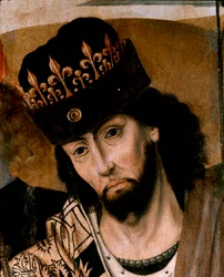 Fremstilling av Robert I av Anjou (1278-1343), konge av Sicilia og leder for guelferpartiet, detalj. Maleri fra den napolitanske skolen. Slutten av 15. århundre. Napoli, Museo Nazionale di Capodimonte