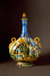 Scener fra Ovids Metamorfoser. Keramikkaraffel produsert i Urbino i Fontana-verkstedet, Italia. 1500-tallet, Firenze, Museo Nazionale del Bargello