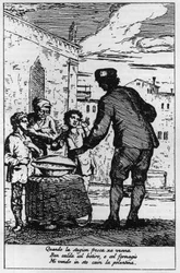 Selger av Polenta i gatene i Venezia (Venezia) på 1700-tallet.
