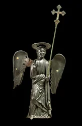 St. Gabriel erkeengel som holder et prosesjonskors, bronsestatue fra det 12. århundre, kors av 1369
