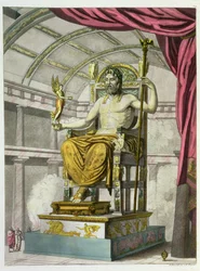 Statue av Jupiter i et tempel, fra Costumi dei Romani, gravert av Angelo Biasioli (1790-1830), ca. 1805-20 (akvatint)