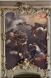 The Council of the Gods: Zevs på Olympus omgir guddommelige. Maleri av den italienske skolen (1700-tallet)