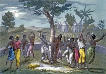 The Dance of the Mambo-Jombo, ifølge reisene til Mungo Park, fra A History of Costume av J. Ferrario, pub. ca. 1820