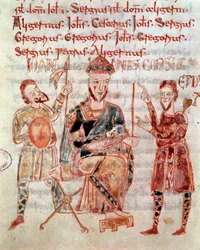 Den langobardiske prinsen av Napoli Giovanni (ca. 981) Miniatyr fra "" Codex Legum Longobardorum"" (eller Langobardorum) som beskriver lovene i det langobardiske riket etablert av kong Rothari