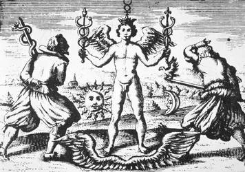 The Mercury of the Philosophers, fra Della Tramutatione Metallica av Giovanni Battista Nazari (1589) illustrert i en magisk historie publisert sent på 1800-tallet