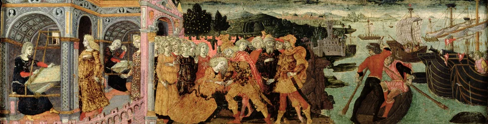 The Return of Ulysses, cassone-panel, Sienese (olje på panel)