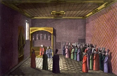 Sultanens tronsal, plansje 29 fra del III, bind I av «Nasjonenes historie», gravert av Giacomo Bussi