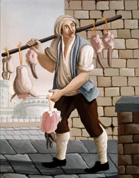 Den omreisende slakteren som selger kalvehoder. 1800-tallet. Napoli, Museo Nazionale di San Martino