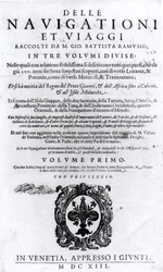 Tittelside til bind I av Delle Navigationi et Viaggi av Giovanni Ramusio (1485-1557) utgitt 1613