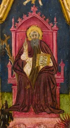 Triptykon: St. Antonius abbed på tronen, St. Paulus eremitten og St. Onophrius, detalj, midten av 1300-tallet (tempera på panel)
