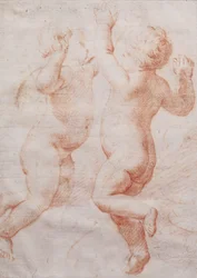 To dansende putti, ca. 1700 (rødt kritt)