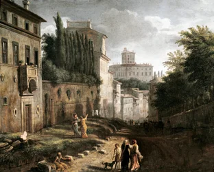 Utsikt over San Bonaventura-gaten i Palatine-høyden i Roma (maleri