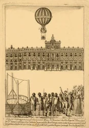 Utsikt over luftballongen. se laget ante, pub. 1793.