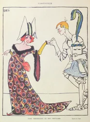Mistinguett (1875-1956) og hans ridder, karikatur fra 