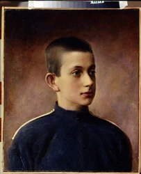 Portrett av storhertug Konstantin Nikolajevitsj av Russland (1827-1892). (Portrett av storhertug Konstantin Nikolajevitsj av Russland). Tenåringsportrett. Maleri av Ivan Alexeevich Tyurin (1824-1904), olje på lerret. Russisk kunst fra 1800-tallet. Sate sen
