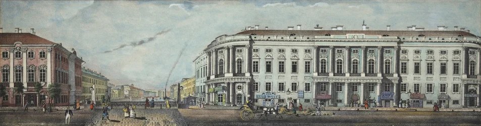 Politibroen med Stroganov-palasset. Fra panoramaet av Nevsky Prospekt, 1830