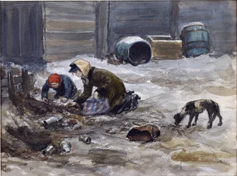 Sulten år i Petrograd (Tegnet fra naturen) av Vladimirov, Ivan Alexeyevich (1869-1947). Akvarell, Gouache på papir