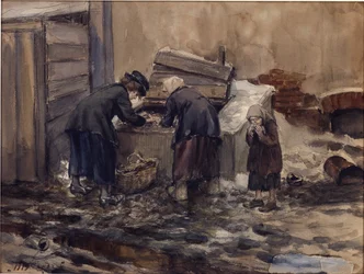 Sulten år i Petrograd av Vladimirov, Ivan Alexeyevich (1869-1947). Akvarell, Gouache på papir