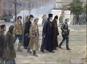 Prestene ble formidlet til dom av Vladimirov, Ivan Alexeyevich (1869-1947). Akvarell, Gouache på papir