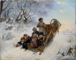 Barn på en hestetrukket slede, 1870