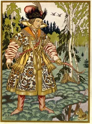 Prins Ivan og froskeprinsessen. Tradisjonelt russisk eventyr. Akvarell og gouache på papir
