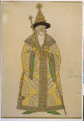 Tsar Dadon. Kostyme til operaen “Den gylne hane” av Nikolaj Rimskij-Korsakov (1844-1908). Verk av Ivan Yakovlevich Bilibin (1876-1942)
