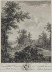 Utsikt over Connetable Square fra Stone Bridge i Gatchina, 1800