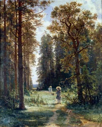 Sti gjennom skogen Rydder landskap i en skog. Maleri av Ivan Ivanovich Shishkin (1832-1898) 1880 St. Petersburg, Hermitage Museum