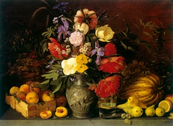 Stilleben med blomster og frukt 1839 av Ivan Khrutsky (1810–1885) fødenavn: Jan Chrucki. Polsk-russisk maler