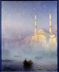 Konstantinopel, moskeen i Tophane (Mosquee Nusretiye) Maleri av Ivan Constantinovich Aivazowski (Aivazovsky 1817-1900) 1884 Søn. 1,15 x 0,9 m Brest, Museum of Fine Arts - Konstantinopel, moskeen Tophane (Nusretiye-moskeen). Maleri av Ivan Konstan