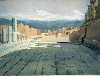 Pompei (Italia) (Pompei). Utsikt over forumet av romerske ruiner i Napolibukta, foran Vesuv. Verk av Ivan Nikolayevich Kramskoi (1837-1887), akvarell på papir