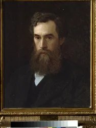 Portrett av samleren, direktøren og grunnleggeren av kunstgalleriet, Pavel Tretyakov (1832-1898). (Portrett av samleren, beskytteren og grunnleggeren av galleriet, P.Tretyakov). Maleri av Ivan Nikolayevich Kramskoi (1837-1887), olje på lerret