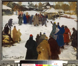 Fikenkamp. (Knyttnevekamp), ca. 1910 (tempera på papp)