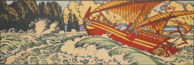 Sjømannen Sinbad. Illustrasjon for arabiske eventyr