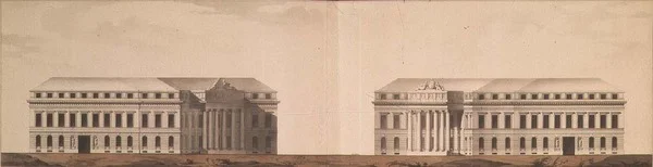 Plan for plassen foran Admiralitetet, ca. 1770 (penn, pensel, blekk og akvarell)