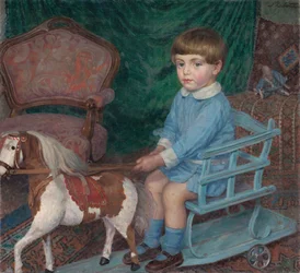 Barn med hesteleke, ca. 1925.