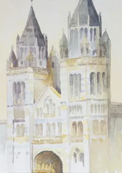 Hovedinngangen til The Natural History Museum, London, dagtid, 1994 (wc på papir)
