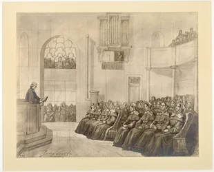 Diaconissen-Kirche, pastor Fliedner forkynte for diakonissene i kapellet i Kaiserswerth, 1840